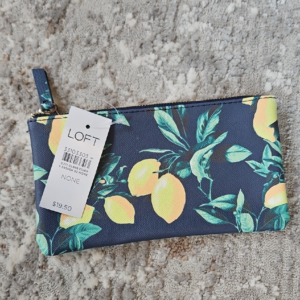 LOFT Citrus Print Navy Pouch